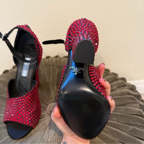 Prada crystal embellished ankle strap satin heels - Picture 8 of 9